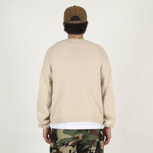 Roll V Neck Sweater- Oatmeal