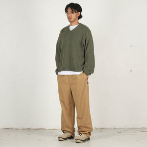Roll V Neck Sweater- Olive