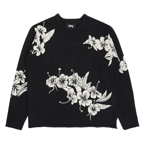 Floral Roll Neck Sweater - Black