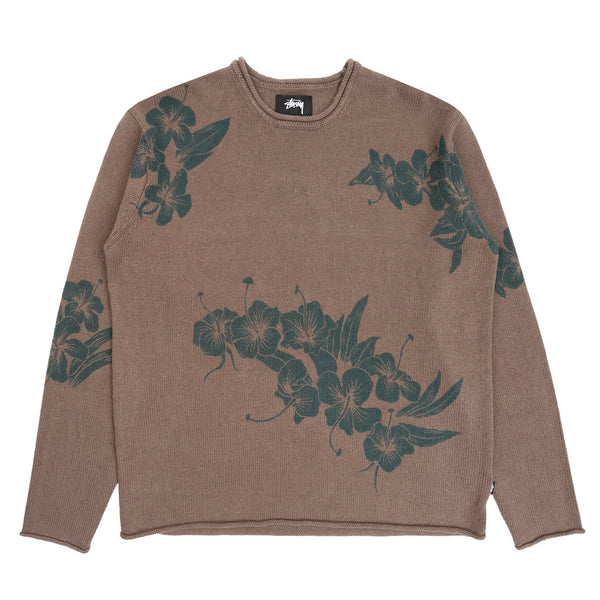 Floral Roll Neck Sweater - Brown