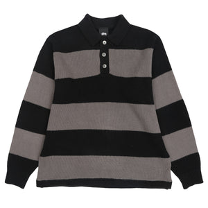 Pique Knit Stripe Rugby - Black