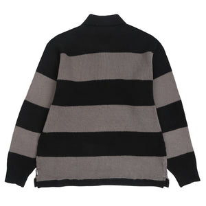Pique Knit Stripe Rugby - Black