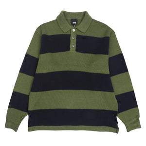 Pique Knit Stripe Rugby - Olive