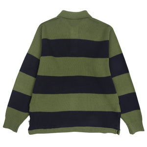 Pique Knit Stripe Rugby - Olive