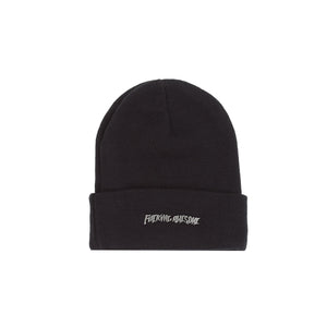 Metal Stamp Logo Cuff Beanie  - Black