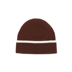 Contrast Stripe Wool Beanie - Brown