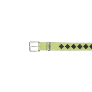 Leather Argyle Belt - Lime