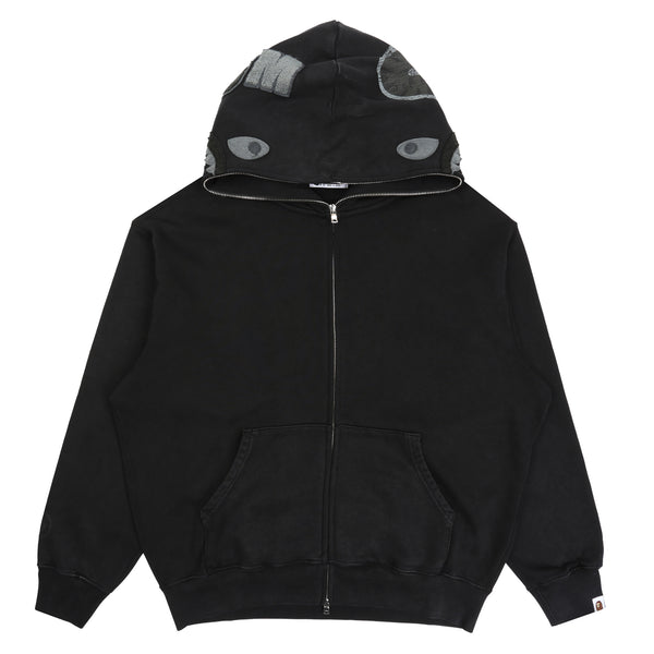 Garment Dye Shark Full Zip Hoodie - Black