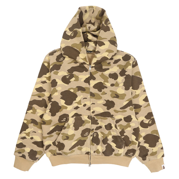 Color Camo Washed Cropped Zip Hoodie - Brown
