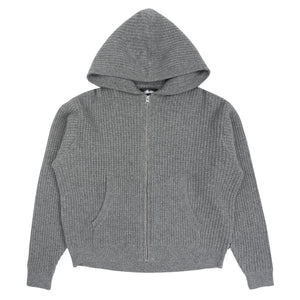 Waffle Cashmere Zip Hood - Charcoal
