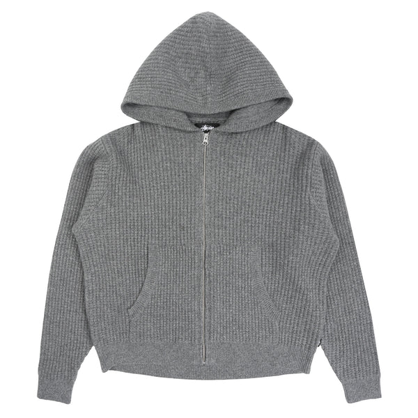 Waffle Cashmere Zip Hood - Charcoal