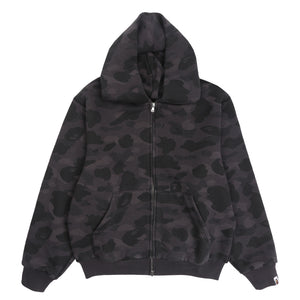 Color Camo Washed Cropped Zip Hoodie - Black