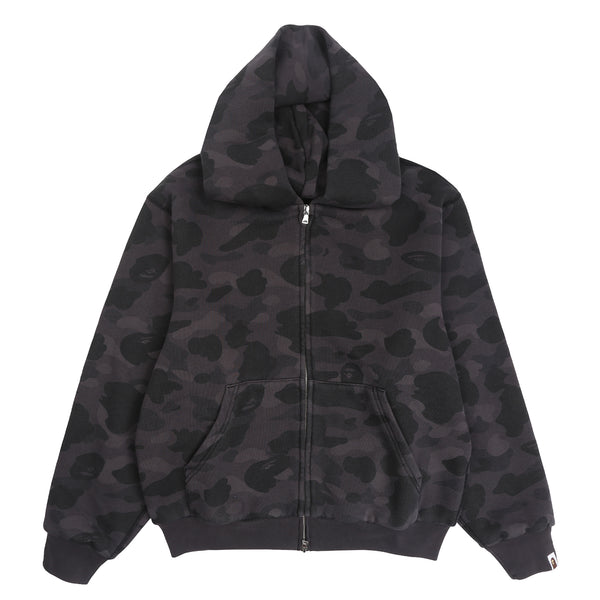 Color Camo Washed Cropped Zip Hoodie - Black