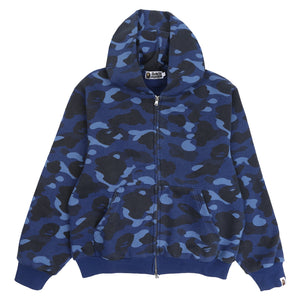 Color Camo Washed Cropped Zip Hoodie - Navy
