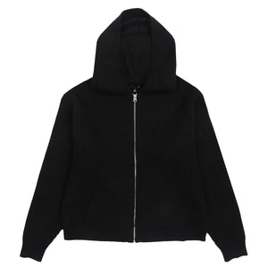 Waffle Cashmere Zip Hood - Black