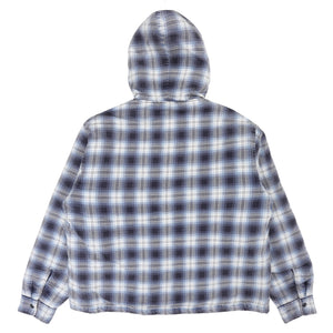 Zip Hooded Plaid Shirt - Blue