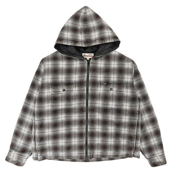Zip Hooded Plaid Shirt - Charcoal