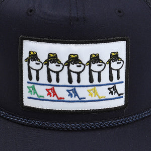 Spike Repeat Emb 5 Panel Mesh Hat - Navy