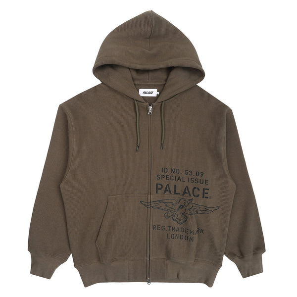 Dove Stamp Waffle Zip Hood - Army Olive