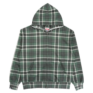 Plaid Full Zip Hoodie - Green