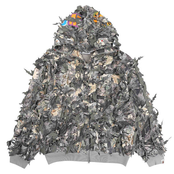 Tree Edge Camo Shark Cropped Full Zip Hood - Brown