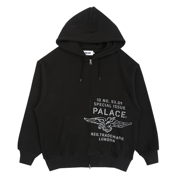 Dove Stamp Waffle Zip Hood - Black