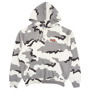 Henley-neck Camo Hoodie - Grey