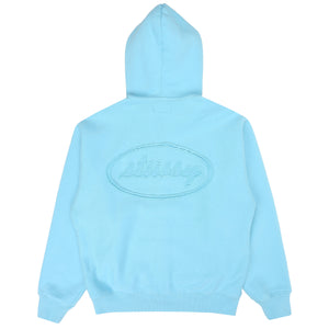 Cursive Applique Zip Hood - Aqua