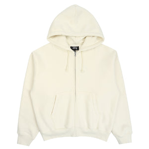 Cursive Applique Zip Hood - Natural
