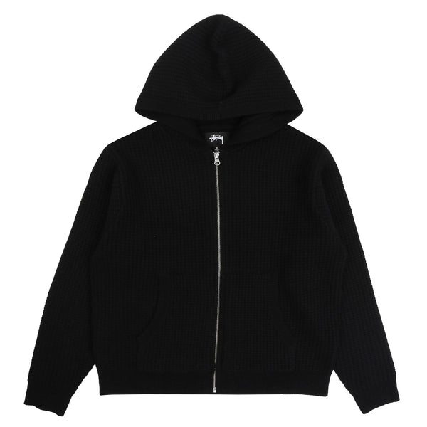 Waffle Cashmere Zip Hood - Black