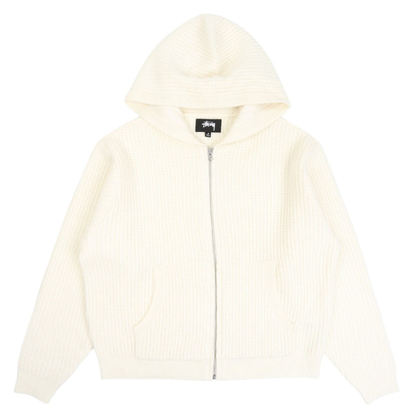Waffle Cashmere Zip Hood - Ivory