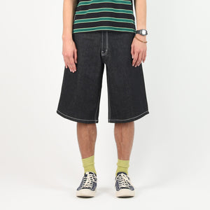 Back Pocket Print Denim Shorts - Black