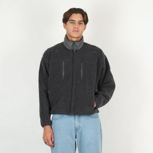 Stand Collar Boa Zip Up - Grey