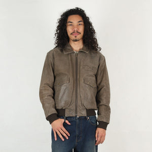 Script Logo Cracked Leather Jacket - Brown