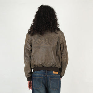Script Logo Cracked Leather Jacket - Brown