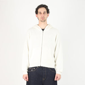 Waffle Cashmere Zip Hood - Ivory