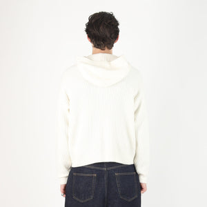Waffle Cashmere Zip Hood - Ivory