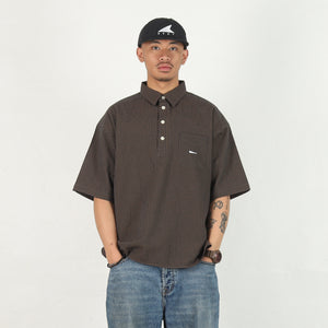 Voil Pullover Plaid SS Shirt - Brown