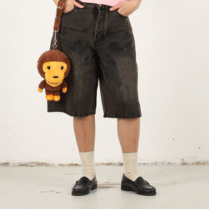 Bape Sta Patch Relaxed Fit Denim Shorts - Beige