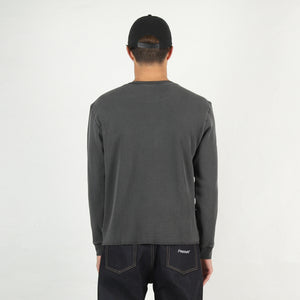 Script Sleeve Waffle Knit Top - Black Garment Dye