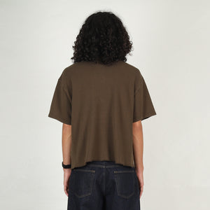 Boxy Thermal Mock Neck T-Shirt - Brown