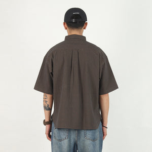 Voil Pullover Plaid SS Shirt - Brown