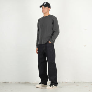 Script Sleeve Waffle Knit Top - Black Garment Dye