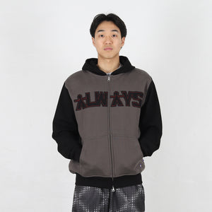 Human Applique Zip Up Hood - Black