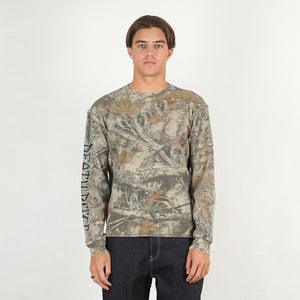 Script Sleeve Waffle Knit Top - Tree Camo