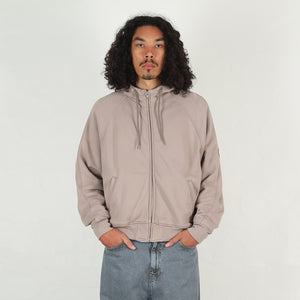 Solid Big Heavy Zip Hoody - Beige
