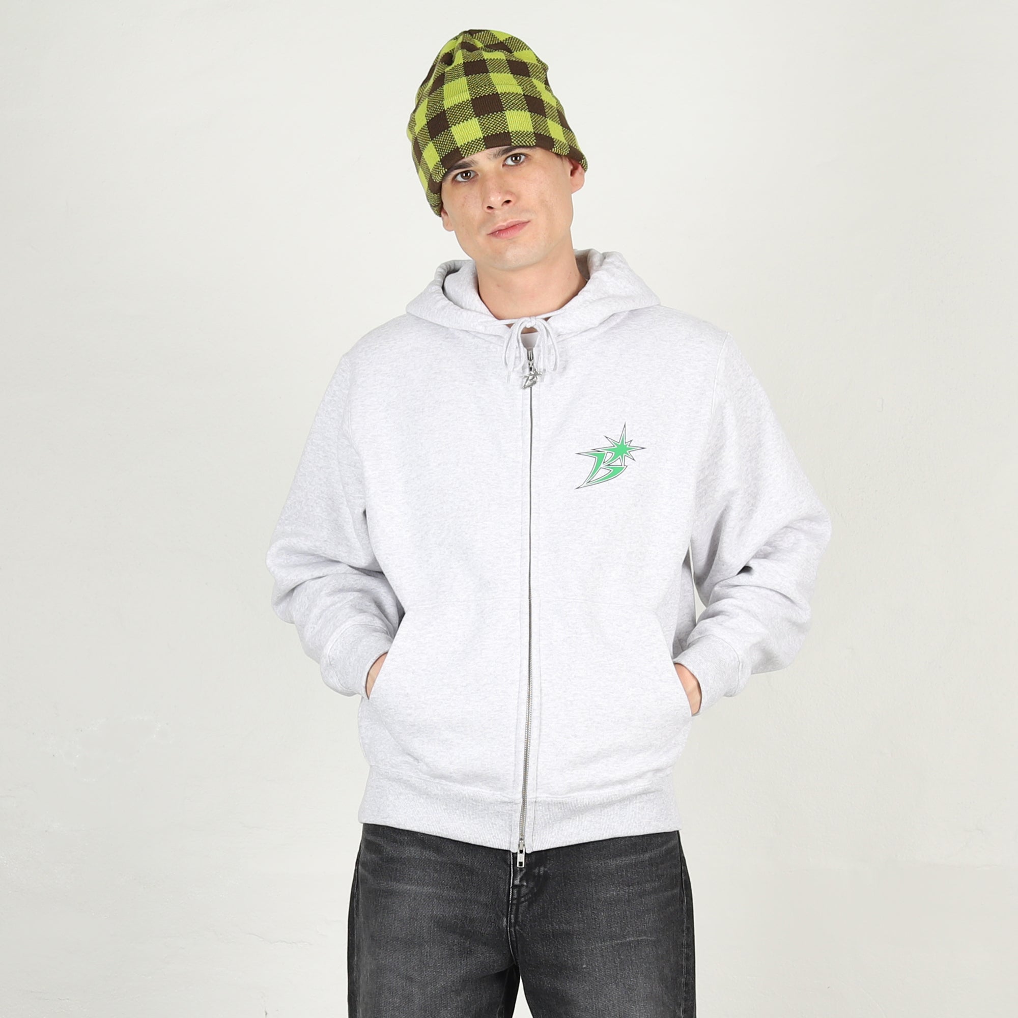 B Logo Zip Hoodie - Ash/Green – Supply Store