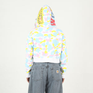 W' New Multi Camo Shark Cropped Zip - White