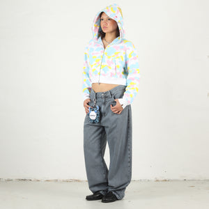 W' New Multi Camo Shark Cropped Zip - White