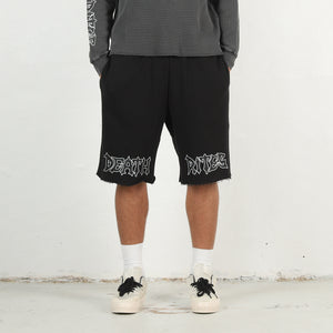 Script Cut-Off Sweat Shorts - Black